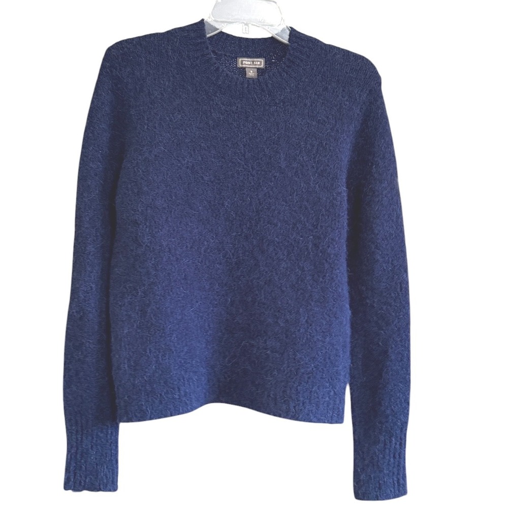 Point Sur J. Crew Navy‎ Blue Alpaca Merino Wool Fuzzy Sweater Womens Small Cozy